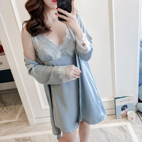 women's sleepwear women lace 2pcs robe sets strap nightgown bride dressing bathrobe gown summer loose full sleeve kimono home wear, Black;red
women's sleepwear women lace 2pcs robe sets strap nightgown bride dressing bathrobe gown summer loose full sleeve kimono home wear, Black;red