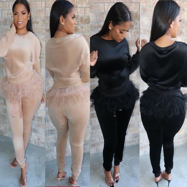 winter solid veet women outfits sleeves t shirt with mesh ruffles bottom long casual two pieces pants suits tracksuits, White
winter solid veet women outfits sleeves t shirt with mesh ruffles bottom long casual two pieces pants suits tracksuits, White