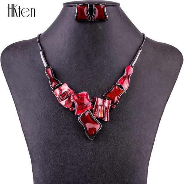 earrings & necklace ms1504784 fashion jewelry sets for women red crystal resin unique design party gift, Silver