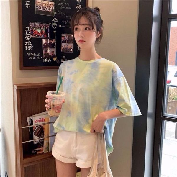 women's t-shirt summer korean version loose tie-dye short-sleeved female students harajuku ins polyester casual o-neck funny, White
women's t-shirt summer korean version loose tie-dye short-sleeved female students harajuku ins polyester casual o-neck funny, White