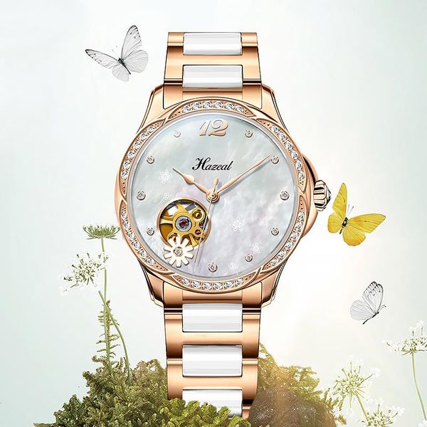 wristwatches hazeal ladies mechanical watches shell dial elegant seagull movement women skeleton watch with ceramic stainless steel strap, Slivery;brown
wristwatches hazeal ladies mechanical watches shell dial elegant seagull movement women skeleton watch with ceramic stainless steel strap, Slivery;brown