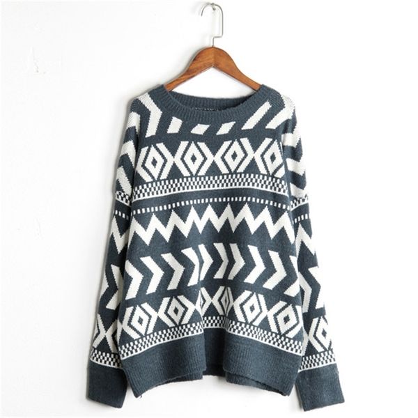 women geomertric pullover and sweaters retro vintage oversized knitwear christmas jumper winter clothes casaco feminino 210430, Black;gray
women geomertric pullover and sweaters retro vintage oversized knitwear christmas jumper winter clothes casaco feminino 210430, Black;gray