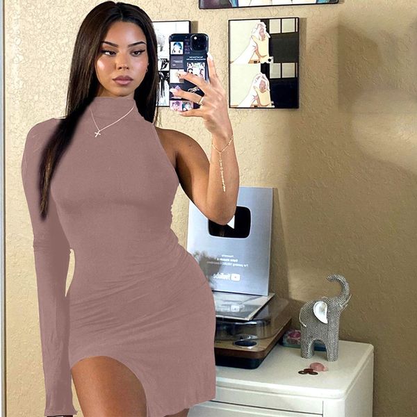 one shoulder long sleeve women bodycon party dresses side slit autumn fashion skinny clubwear mini dress solid 210518, Black;gray
one shoulder long sleeve women bodycon party dresses side slit autumn fashion skinny clubwear mini dress solid 210518, Black;gray