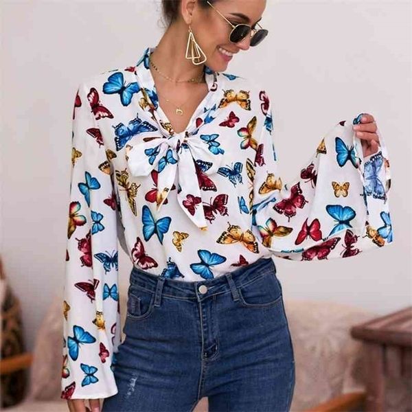 women elegant autumn spring blouse butterfly bow tie long flare sleeve shirt ladies casual blouses vintage blusas 210520, White
women elegant autumn spring blouse butterfly bow tie long flare sleeve shirt ladies casual blouses vintage blusas 210520, White