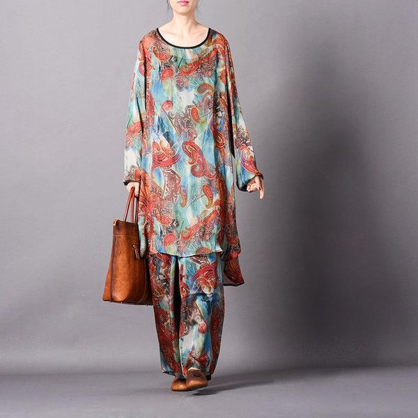 women spring summer plus size long +elastic waist wide leg pants female retro print sets suits ladies thin tees+ trousers women's two p, White
women spring summer plus size long +elastic waist wide leg pants female retro print sets suits ladies thin tees+ trousers women's two p, White