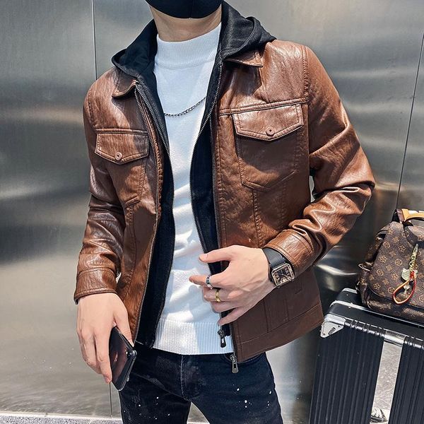 men's jackets 2021 men's hooded leather jacket faux autumn motorcycle slim coat 4xl, Black;brown
men's jackets 2021 men's hooded leather jacket faux autumn motorcycle slim coat 4xl, Black;brown