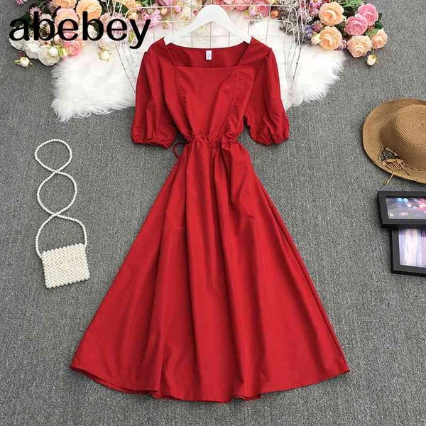 summer french square collar puff sleeve dress high waist pleated lace up waist solid mid-length a-line dress 210715, Black;gray
summer french square collar puff sleeve dress high waist pleated lace up waist solid mid-length a-line dress 210715, Black;gray