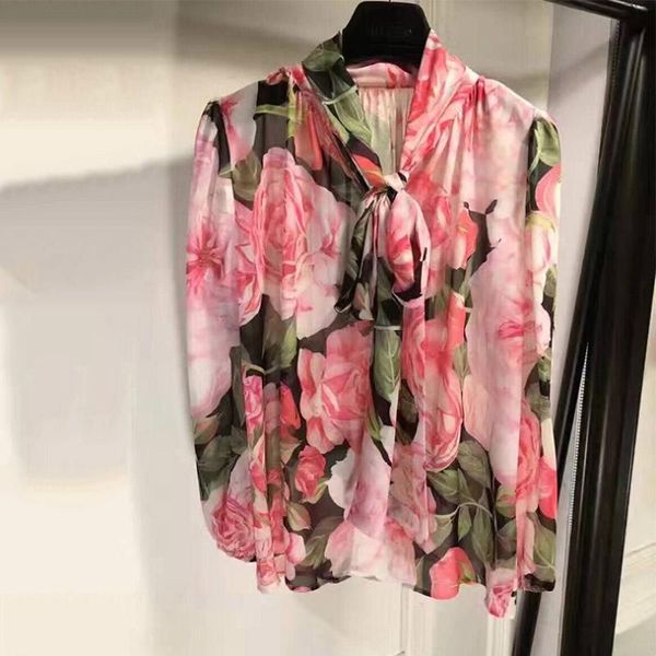 women's blouses & shirts est fashion 2021 runway designer blouse shirt bow collar gorgeous rose floral printed, White
women's blouses & shirts est fashion 2021 runway designer blouse shirt bow collar gorgeous rose floral printed, White