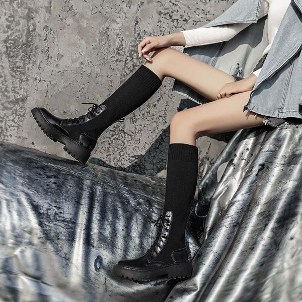 women sock boots mid-calf booties woman fashion casual shoes female comfortable thick sole botas mujer designer drop, Black
women sock boots mid-calf booties woman fashion casual shoes female comfortable thick sole botas mujer designer drop, Black