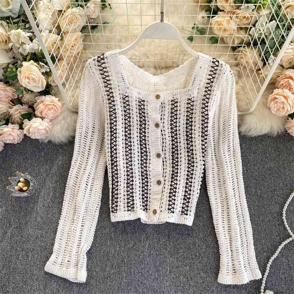 hollow sweater knit women's square neck long sleeves striped inner wear and outer small cardigan uk325 210507, White
hollow sweater knit women's square neck long sleeves striped inner wear and outer small cardigan uk325 210507, White
