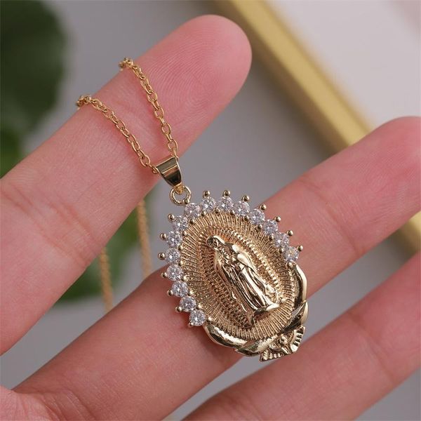 pendant necklaces cz zircon gold color copper metal virgin mary pendants for women girl stainless steel chain necklace gift, Silver
pendant necklaces cz zircon gold color copper metal virgin mary pendants for women girl stainless steel chain necklace gift, Silver