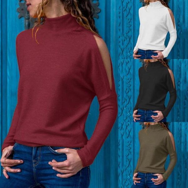 women's t-shirt spring and summer base coat long sleeve high neck off shoulder solid color wear, White
women's t-shirt spring and summer base coat long sleeve high neck off shoulder solid color wear, White