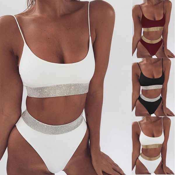 women's swimwear l-u-k lady swim wear high waist bikini split swimsuit ladies sequins solid color summer beachwear, White;black
women's swimwear l-u-k lady swim wear high waist bikini split swimsuit ladies sequins solid color summer beachwear, White;black