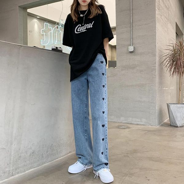 women's jeans 2021 spring and autumn love embroidery female ins straight big size fat sister casual loose wide-leg fashion pants, Blue
women's jeans 2021 spring and autumn love embroidery female ins straight big size fat sister casual loose wide-leg fashion pants, Blue