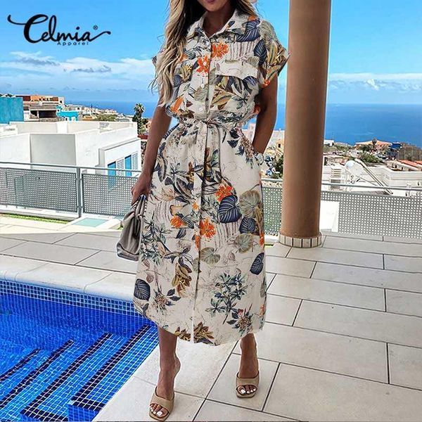 party dresses celmia 2021 summer women bohemian plant print dress vintage turn-down collar sundress casual short sleeve office midi vestidos, White;black
party dresses celmia 2021 summer women bohemian plant print dress vintage turn-down collar sundress casual short sleeve office midi vestidos, White;black