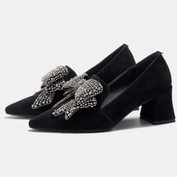 dress shoes 2021 spring female natural suede leather slip-on pumps pointed toe crystal bow tie elegant ladies thick sole evening, Black
dress shoes 2021 spring female natural suede leather slip-on pumps pointed toe crystal bow tie elegant ladies thick sole evening, Black