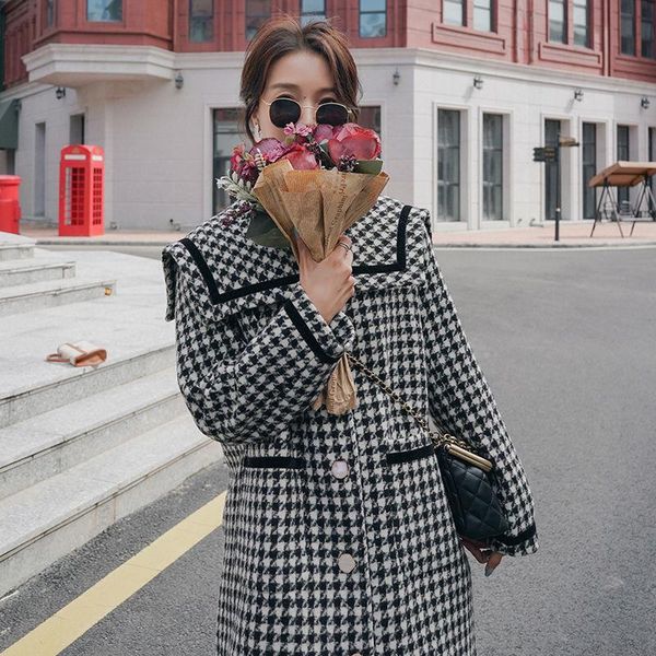 women's wool & blends heydress elegant lattice houndstooth woolen coat mid-length autumn winter korean fashion casual outwears, Black
women's wool & blends heydress elegant lattice houndstooth woolen coat mid-length autumn winter korean fashion casual outwears, Black