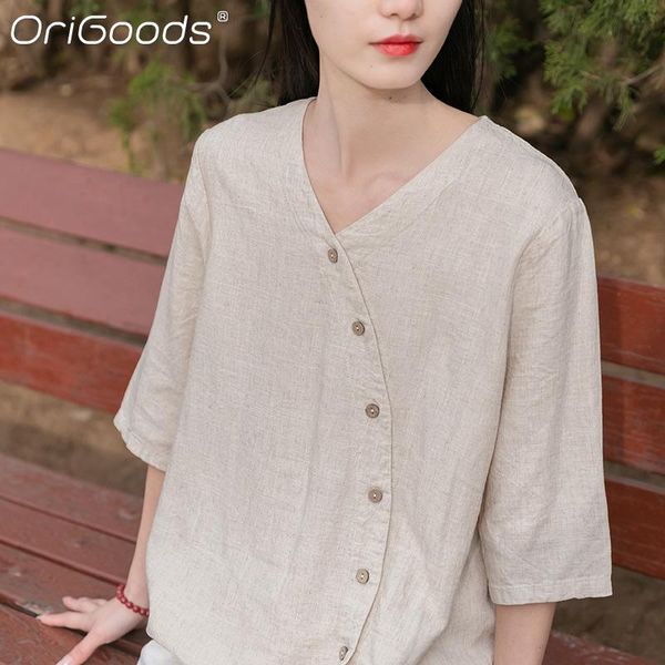 women's blouses & shirts origoods summer linen women 2021 chinese style casual shirt white beige army green for ladies c377
women's blouses & shirts origoods summer linen women 2021 chinese style casual shirt white beige army green for ladies c377