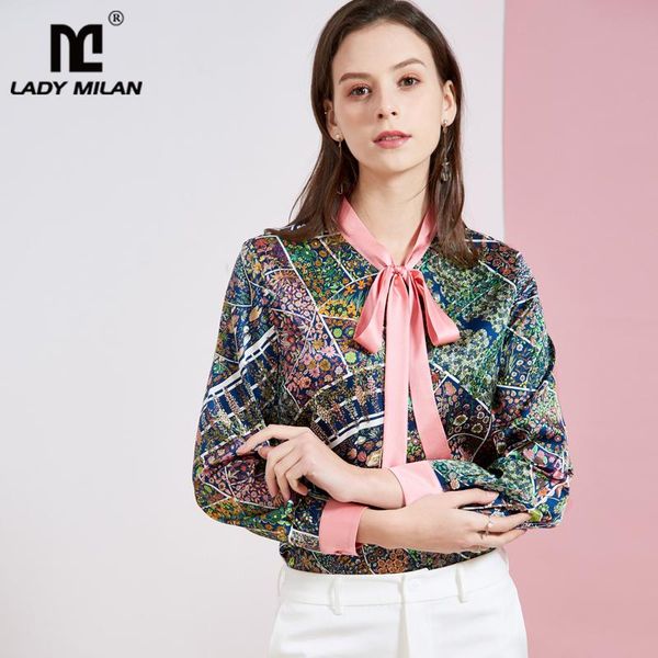 women's blouses & shirts silk runway shirt bow collar floral printed long sleeves fashion blouse, White
women's blouses & shirts silk runway shirt bow collar floral printed long sleeves fashion blouse, White
