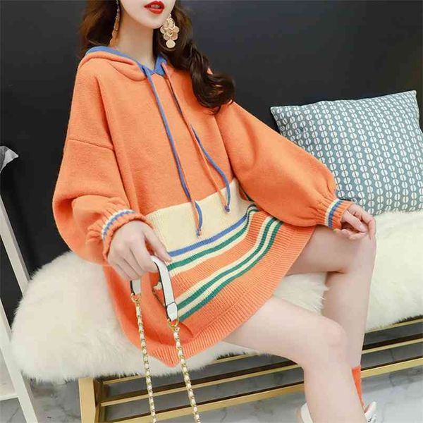sweater women hooded pullover jumper stripe thick imitated mink korean wool clothes 210427, White;black
sweater women hooded pullover jumper stripe thick imitated mink korean wool clothes 210427, White;black