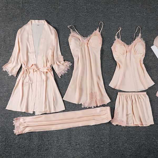autumn 5pc silk robe sleep suit womens lace satin pajamas sets v-neck cami nighties wear pijama home nightwear spring nightdress, Black;red
autumn 5pc silk robe sleep suit womens lace satin pajamas sets v-neck cami nighties wear pijama home nightwear spring nightdress, Black;red