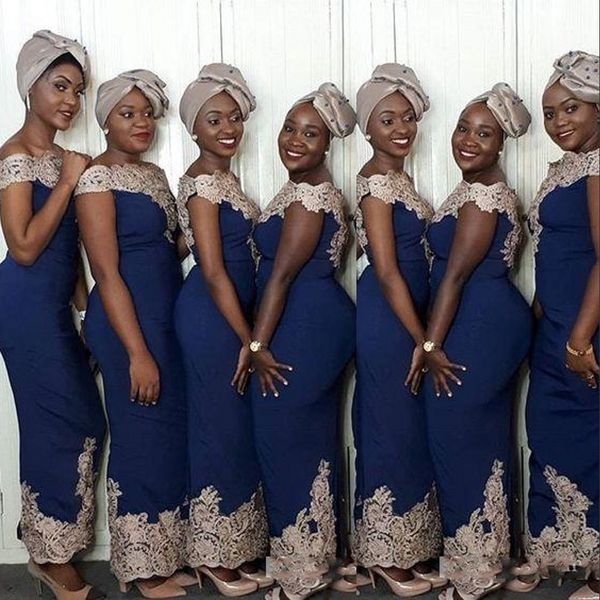 2021 african mermaid royal blue bridesmaid dresses off shoulder gold lace appliques sheath ankle length party wedding guest gowns maid of ho, White;pink
2021 african mermaid royal blue bridesmaid dresses off shoulder gold lace appliques sheath ankle length party wedding guest gowns maid of ho, White;pink