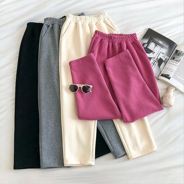 elastic waist thickened casual pants women's 2021 autumn winter korean loose straight black for women sweat & capris, Black;white
elastic waist thickened casual pants women's 2021 autumn winter korean loose straight black for women sweat & capris, Black;white