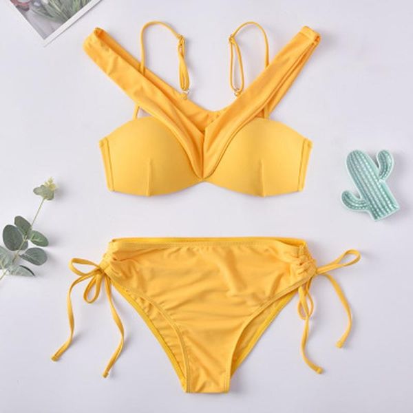 women's swimwear bikini swimsuit women push up bathing suit bandeau solid set 2021 female beachwear with pad swim, White;black
women's swimwear bikini swimsuit women push up bathing suit bandeau solid set 2021 female beachwear with pad swim, White;black