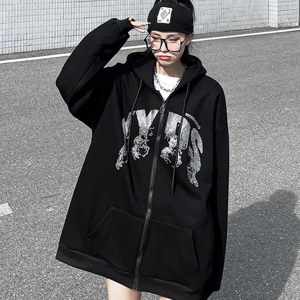 women's hoodies & sweatshirts punk rhinestone zip women jacket vintage grunge pullover hip hop winter oversize hoodie y2k couple cotton, Black
women's hoodies & sweatshirts punk rhinestone zip women jacket vintage grunge pullover hip hop winter oversize hoodie y2k couple cotton, Black