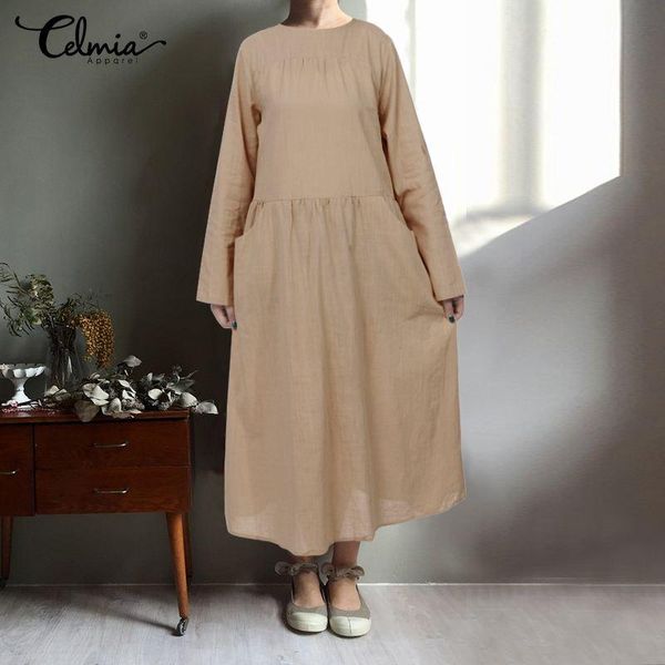 casual dresses celmia vintage women maxi dress 2021 fashion long sleeve pleated solid loose ladies vestidos robe femme plus size, Black;gray
casual dresses celmia vintage women maxi dress 2021 fashion long sleeve pleated solid loose ladies vestidos robe femme plus size, Black;gray