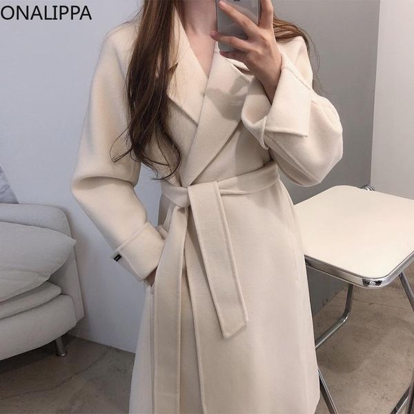 women's wool & blends onalippa 2021 winter women elegant coat french temperament suit lace-up waist solid color long sleeve mid-length, Black
women's wool & blends onalippa 2021 winter women elegant coat french temperament suit lace-up waist solid color long sleeve mid-length, Black