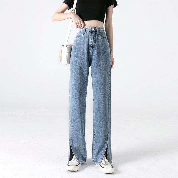 women's jeans women high waist flare pants 2021 fashionable front side slit leg wide ladies washed trousers, Blue
women's jeans women high waist flare pants 2021 fashionable front side slit leg wide ladies washed trousers, Blue