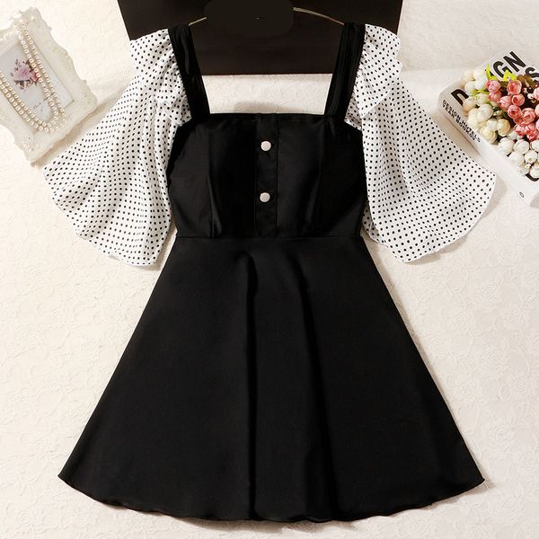 swimwear wave point chiffon sleeve conservative students cover belly show thin one-piece skirt spring swimsuit for women, White;black
swimwear wave point chiffon sleeve conservative students cover belly show thin one-piece skirt spring swimsuit for women, White;black