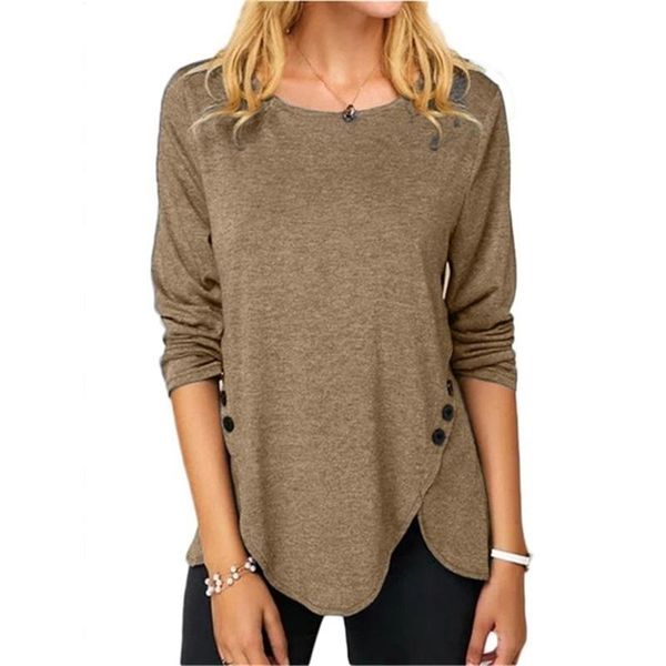 women's t-shirt comfortable round neck long sleeve button solid color loose large size cotton irregular pullover, White
women's t-shirt comfortable round neck long sleeve button solid color loose large size cotton irregular pullover, White