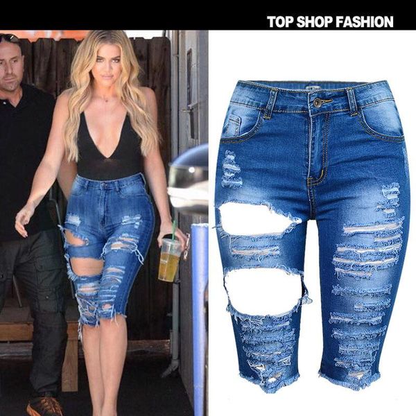 women's shorts plus big size summer casual female high waist for women cool three quarter hole denim jeans, White;black
women's shorts plus big size summer casual female high waist for women cool three quarter hole denim jeans, White;black