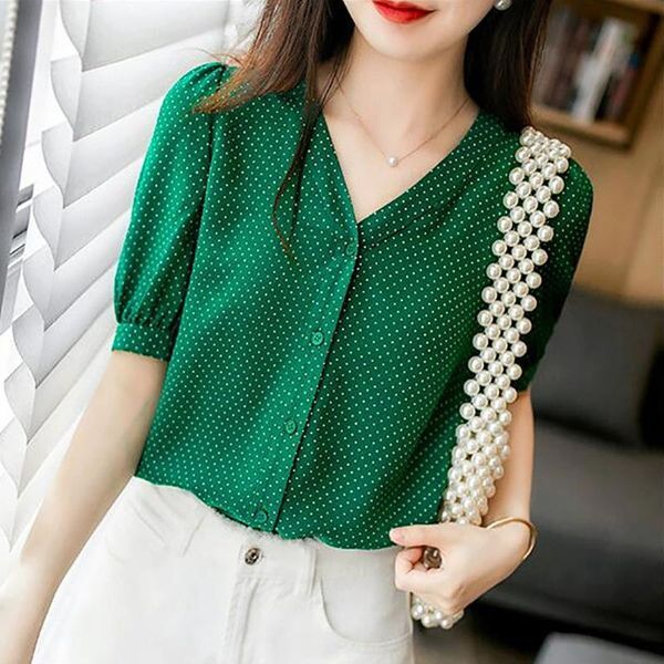 spring summer style chiffon women shirt casual short sleeve v neck polka dot printed blusas zz0715, White
spring summer style chiffon women shirt casual short sleeve v neck polka dot printed blusas zz0715, White