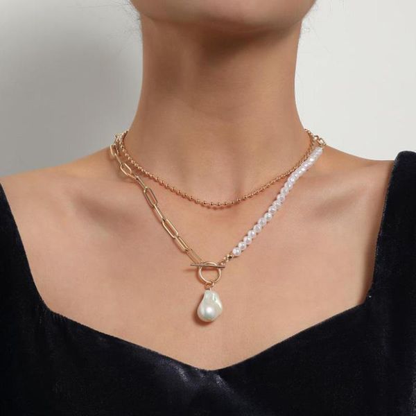 pendant necklaces elegant multilayer pearl necklace for women gold chunky link chain asymmety toggle clasp circle chokers collar, Silver
pendant necklaces elegant multilayer pearl necklace for women gold chunky link chain asymmety toggle clasp circle chokers collar, Silver