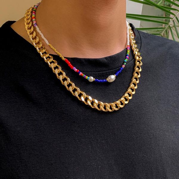 chokers shixin 2pcs punk thick link chain necklace set for men/women on neck boho pearl beads choker necklaces fashion jewelry 2021 gift, Golden;silver 
chokers shixin 2pcs punk thick link chain necklace set for men/women on neck boho pearl beads choker necklaces fashion jewelry 2021 gift, Golden;silver