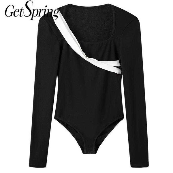 getspring women jumpsuit patchwork color matching black long sleeve rompers vintage short fashion 210601, Black;white
getspring women jumpsuit patchwork color matching black long sleeve rompers vintage short fashion 210601, Black;white
