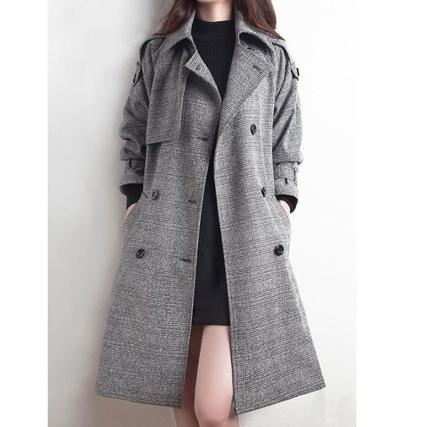 women's wool & blends korean style fashion slim plaid coat british autumn and winter mid-length plus size thickening trend, Black
women's wool & blends korean style fashion slim plaid coat british autumn and winter mid-length plus size thickening trend, Black