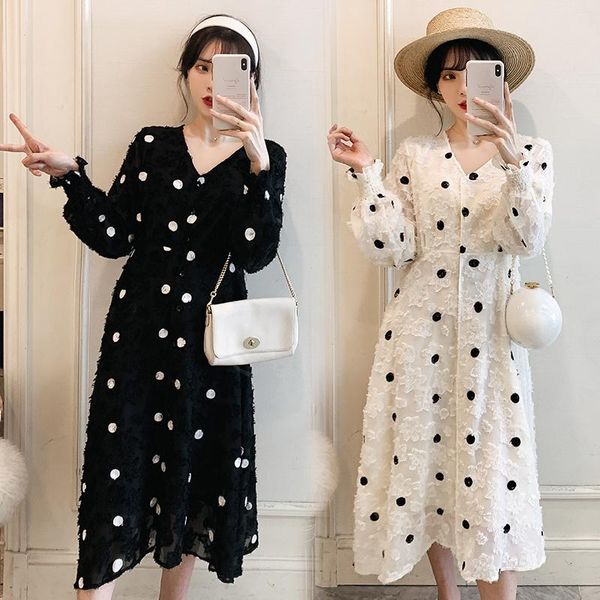 maternity dresses autumn spring korean fashion long dress v neck ties waist party clothes for pregnant women dot dobby pregnancy, White
maternity dresses autumn spring korean fashion long dress v neck ties waist party clothes for pregnant women dot dobby pregnancy, White