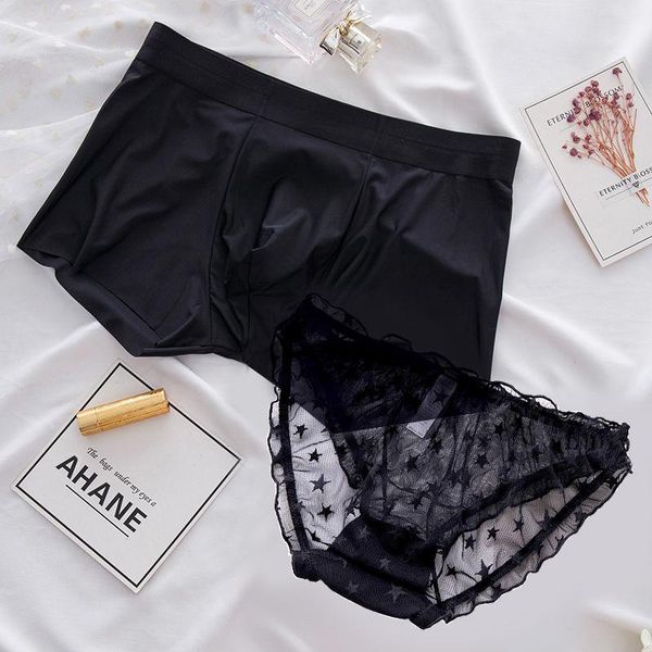underpants 2pcs black couple underwear set ice silk men's breather boxers shorts women lace transparent panties for lover's, Black;white
underpants 2pcs black couple underwear set ice silk men's breather boxers shorts women lace transparent panties for lover's, Black;white