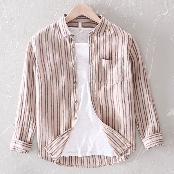 casual men's 100% linen long sleeve slim fit striped dress shirt men breathable social business shirts male camisa ts-540 lk98, White;black 
casual men's 100% linen long sleeve slim fit striped dress shirt men breathable social business shirts male camisa ts-540 lk98, White;black