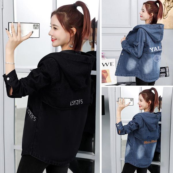 women's jackets blue black hooded jeans jacket women autumn spring korean fashion denim casual street plus size coat female outwear, Black;brown
women's jackets blue black hooded jeans jacket women autumn spring korean fashion denim casual street plus size coat female outwear, Black;brown