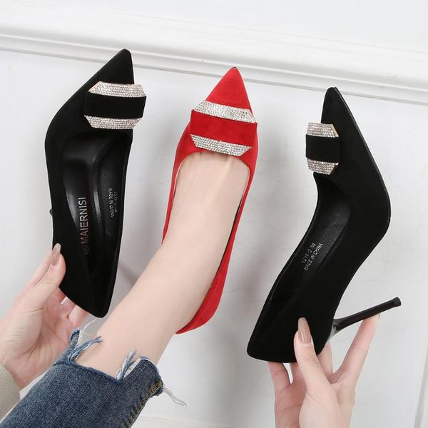dress shoes korean fashion pointed pump suede high heels women's singles stiletto ceremonial bridesmaid wedding, Black
dress shoes korean fashion pointed pump suede high heels women's singles stiletto ceremonial bridesmaid wedding, Black