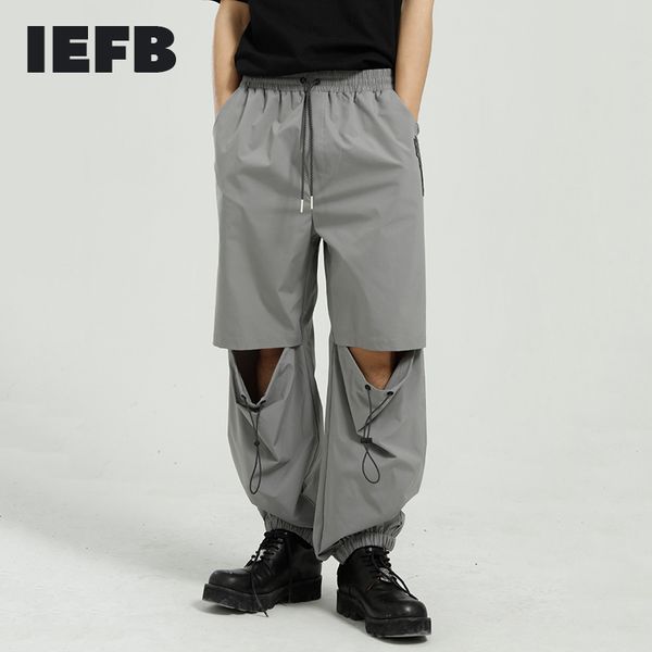 iefb men's clothing spring knee hole cargo pants korea fashion design casual trousers elastic waist solid color pants 210524, Black
iefb men's clothing spring knee hole cargo pants korea fashion design casual trousers elastic waist solid color pants 210524, Black