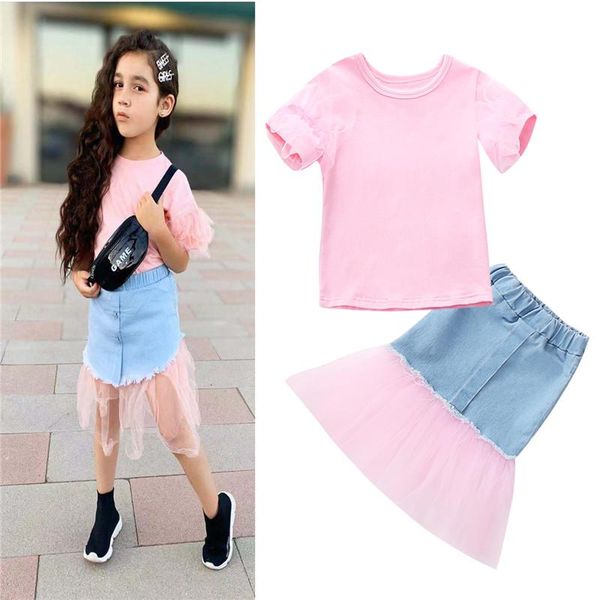 1-6 years kids girls set pink t-shirt+ short denim skirt 2021summer toddler casual outfits clothing sets, White
1-6 years kids girls set pink t-shirt+ short denim skirt 2021summer toddler casual outfits clothing sets, White