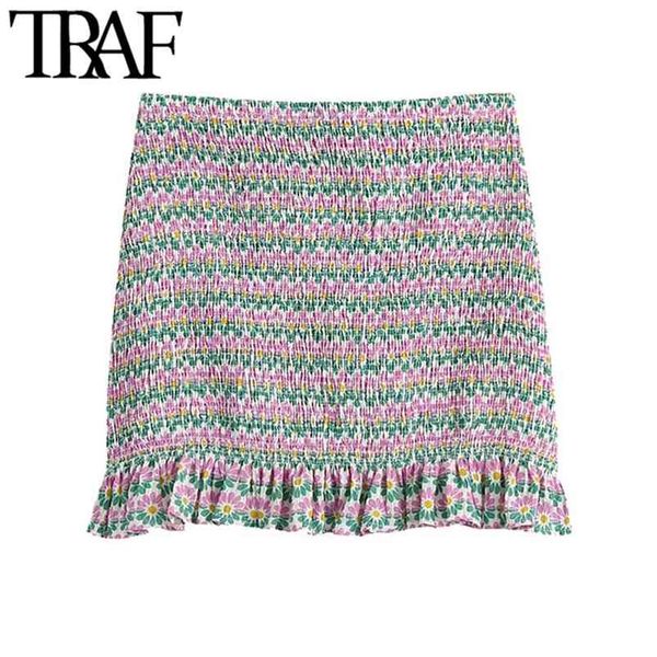 women chic fashion floral print smocked elasitc mini skirt vintage high waist ruffled female skirts mujer 210507, Black
women chic fashion floral print smocked elasitc mini skirt vintage high waist ruffled female skirts mujer 210507, Black