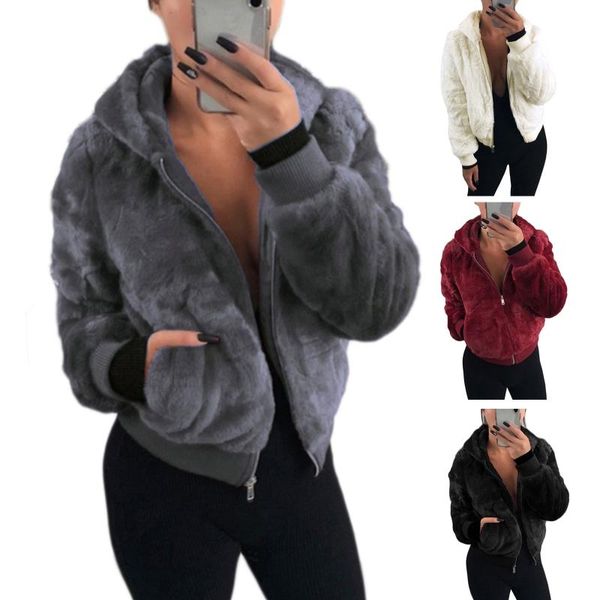 women winter long sleeve zip up hooded cardigan jacket fuzzy plush outwear solid color oversized warm coat with pockets women's jackets, Black;brown
women winter long sleeve zip up hooded cardigan jacket fuzzy plush outwear solid color oversized warm coat with pockets women's jackets, Black;brown