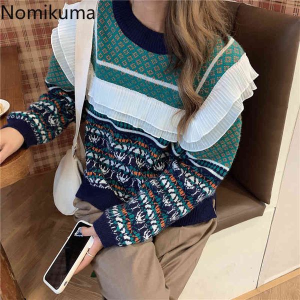 nomikuma vintage geometric hit color pullover sweater sweet ruffle patchwork pull femme new long sleeve knitted 6c907 210427, White;black
nomikuma vintage geometric hit color pullover sweater sweet ruffle patchwork pull femme new long sleeve knitted 6c907 210427, White;black